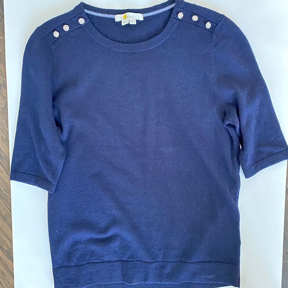 Boden short sleeve navy sweater beaded detail size 2